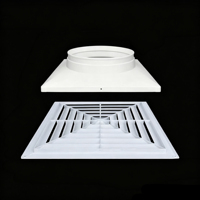Diffuseur d'air de plafond ABS 4 voies, face 550 mm, découpe 500 mm, conduit 250 mm, diffuseur carré anti-condensation pour maison et bureau