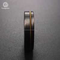 Cincin Kawin Tungsten Carbide Hitam Datar 6mm Tanstn A172, Nyaman Dipakai, Trendi, Model Senar Gitar, Dapat Diubah Ukurannya, Untuk Pria/Wanita, Setting Channel