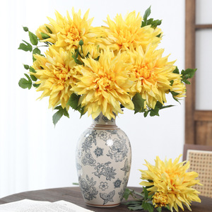 Fleur de Dahlia Artificielle à Tige Unique en Soie Plastique Haute Simulation pour Décoration Mariage et Maison Orange Jaune Rouge Blanc - Product Image 3