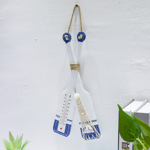 Mediterranean Style Double Oar Wall Hanging Home Decor With Temperature <b>Gauge</b> For Indoor Outdoor Use - Product Image 1