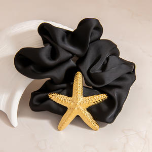 Élastique à cheveux en satin grande taille, série Océan Floral, avec pendentif en or 18 carats, bandeau simple pour chignon, usage quotidien - Product Image 4