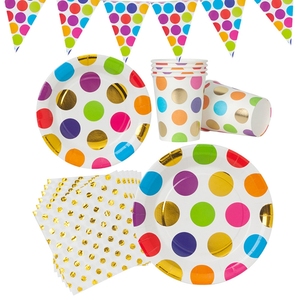 colorido punto partido vajilla desechable Placa de papel del Partido tazas banderines fiesta decoración de la boda suministros - Product Image 1