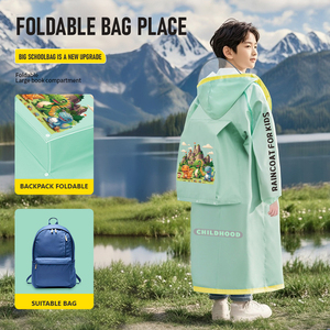 Impermeabile per bambini all'aperto impermeabile lungo impermeabile leggero resistente all'acqua alla <span class=keywords><strong>moda</strong></span> impermeabile con nastro riflettente grande <span class=keywords><strong>spazio</strong></span> per lo zaino - Product Image 3