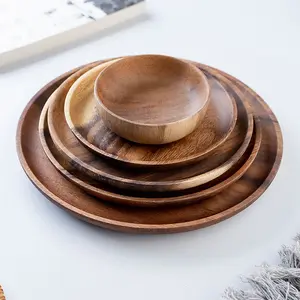 wholesale nordic hot sale cheap wooden food fruit serving charger plate round wooden Snack Fruit plate
