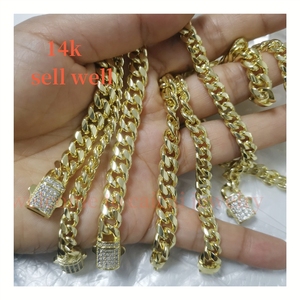 Cavigliera e <span class=keywords><strong>Collana</strong></span> a Catena Cubana 14k in Acciaio Inossidabile Dorato con Zirconi Iced Link Classico Monaco per Uomo e Donna - Product Image 3