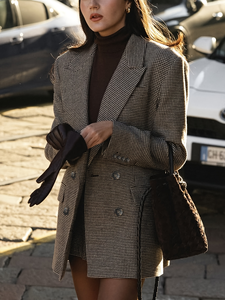 Chaquetas <span class=keywords><strong>Blazer</strong></span> para <span class=keywords><strong>Mujer</strong></span>, Estilo Retro a Cuadros, Personalizables, Cuello en V con Botones, Corte Regular, para Oficina y Calle, Estilo Europeo y Americano - Product Image 2