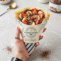 Plateau en papier personnalisé imprimé, écologique et biodégradable, pour crêpes triangulaires, gaufres bulles et frites, emballage alimentaire