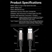 Kabel USB 3.2 a ke Tipe C 10Gbps 60W 3A Cangkang Aluminium Kabel Data Sinkronisasi dan Pengisian Daya untuk Laptop SSD Hard Drive Printer Mobil Meja Kerja