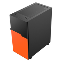 Casing PC Gaming Ruix Luna Warna Oranye dengan Pintu Geser, Kipas RGB, MATX Mid Tower, untuk Komputer Meja