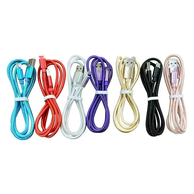 Kabel pengisi daya usb kepang nilon, kabel pengisian daya Cepat usb kepang warna-warni 3 kaki 1M 2M 3M 2,4 A multiwarna