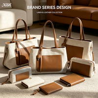 Tas Bahu Wanita Tas Tangan Kulit Asli Katun Linen Kapasitas Besar Tas Ketiak Kasual Tas Jinjing Kerja Sehari-hari Produsen Tas Jinjing