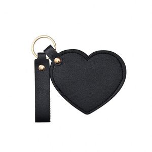 PU Leather Pocket Makeup Mirror Compact Heart Shape Mirror <b>Keychain</b> Rotating Mirror Keyring - Product Image 4