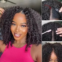 Perruque V Part Bouclée Afro en Cheveux Humains, Sans Partie à Laisser en Extérieur, Partie Fine, Cheveux Malaisiens, Densité 250, pour Femmes, 100% Cheveux Naturels