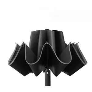 Faltbarer umgekehrter LED-Regenschirm Kompakter umgekehrter Regenschirm LED Reflektieren der wind dichter automatischer Reises chirm