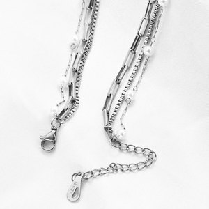 Collar de Cadena en Capas, Chapado en Oro de 18K, Acero Inoxidable, con Acento de Perla, Joyería de Moda para Mujer, Uso Diario, Diseño Geométrico BD1075 - Product Image 4