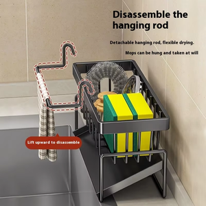 يتميز التصميم الجديد بوجود صنبور حوض عالي الجودة رف تخزين متعدد الوظائف مثبت على الحائط رف تخزين إسفنجي وتصريف - Product Image 5