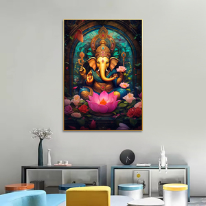 Ganesha Tempered Glass Tường Nghệ Thuật Trừu Tượng Hindu Tường Trang Trí Nội Thất Lord Ganesha Vải Hỗ Trợ Cơ Sở Hiện Đại Glass In Ấn Tường Trang Trí Nội Thất - Product Image 4