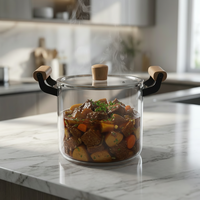 Bocaux en verre borosilicate classiques et durables pour soupes et bouillons, avec poignées en bois, résistants à la chaleur, compatibles lave-vaisselle, couvercles en verre – Vente en gros
