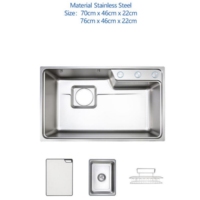 Évier de cuisine rectangulaire encastrable multifonctionnel à cuve unique, quatre trous, revêtement nano, en acier inoxydable 304