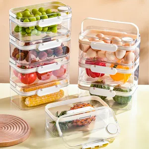 Kitchen Organizer Refrigerator Crisper Clear Plastic Storage Container Box with Lid and Handle for Fruit Vegetables Eggs Food