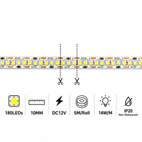 Bande lumineuse LED en cuivre DC12V à CRI élevé 90, 10 mm, SMD2835, 180 LED/m, durée de vie de 30 000 heures