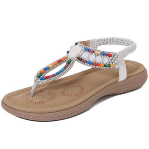 Sandalias Planas de Moda con Decoración de Cuentas de Colores Mixtos, Punta Abierta, Suela de EVA, Zapatos de Verano con Tiras, Venta al Por Mayor - Product Image 1