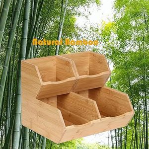 Wooden double-layer stackable vegetable storage basket, <b>desktop</b> <b>shelf</b>, household sundry storage box, lidless multi-layer - Product Image 2