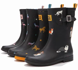 ladies customized rubber sex half animal printing wellies wellingtons gum boots for women