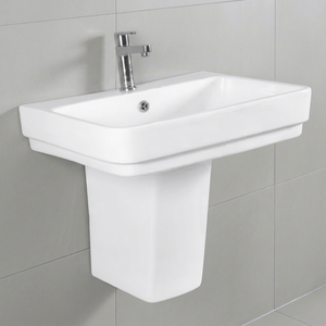 Ceramic Half Pedestal Sink Eco Friendly Water Resistant Round Basin Hand Washing For Mall Export Quality - Product Image 5
