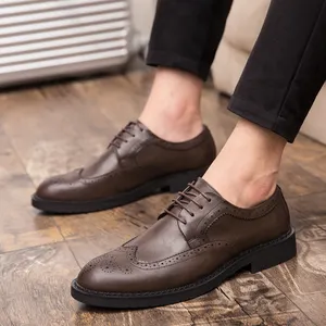 Oxford Dress Men Shoes Synthetic Leather Lace Up Style Black Gents Shoes For Dress