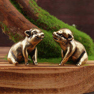 Brass Zodiac Pig Figurine Antique Bronze Finish Home <b>Decor</b> Tabletop Ornament Chinese New Year Gift - Product Image 2