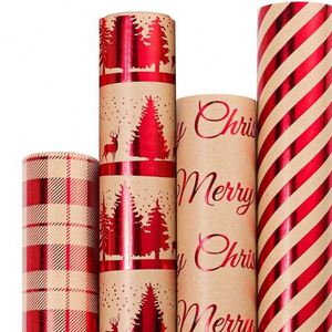 Cross-border Exclusive High-end Large-size Christmas Gift <b>Wrapping</b> <b>Paper</b> Hot-stamped Red Gold Retro Kraft <b>Paper</b> <b>Roll</b> 0.43x3m - Product Image 1