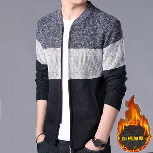 Suéter de manga larga con patrón sólido de lana fina de poliéster 100% para hombre, cárdigan urbano de moda informal con cuello levantado para Otoño e Invierno - Product Image 4