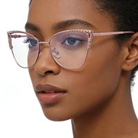 Gafas de Metal Retro Personalizadas, Diseño de Ojo de Gato Dorado, Lentes de Resina Anti-Luz Azul, Tono Neutro Transparente, para Lectura y Uso Diario