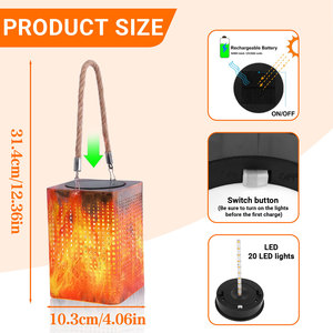 <b>Solar</b> Flame Lamp Iron Craft <b>Lantern</b> Square Hole Design <b>Garden</b> Decoration Courtyard Lawn Light - Product Image 4