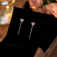 EX27 925 Anting Perak Sterling Berbentuk Hati dengan Rumbai, Anting Niche Mewah Terbaru yang Populer untuk Wanita