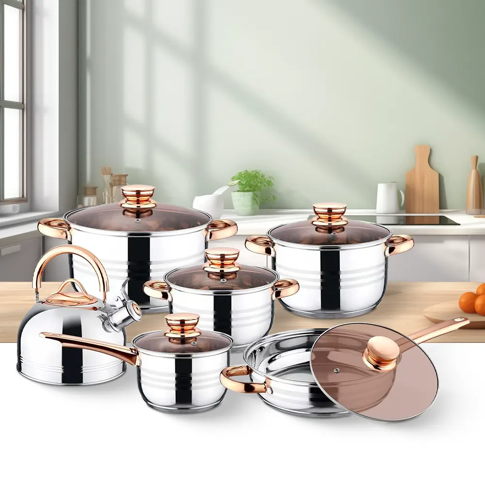 Cacerola de cocina de alta calidad, ollas y sartenes personalizadas, juego de ollas de acero inoxidable no pegajosas