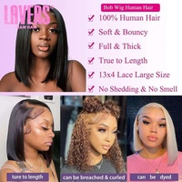Wig Rambut Asli Transparan 13x4 Full HD Lace Bob, Wig Rambut Depan Berbahan Lace dari Rambut Virgin Brasil untuk Wanita Kulit Hitam
