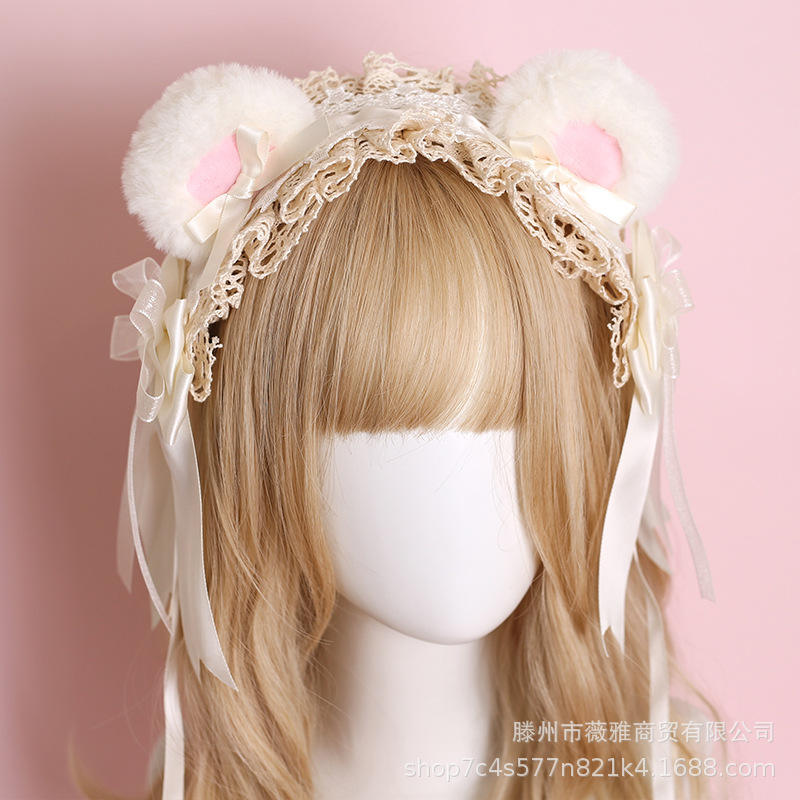 soft cute bear ear hair band-milky white