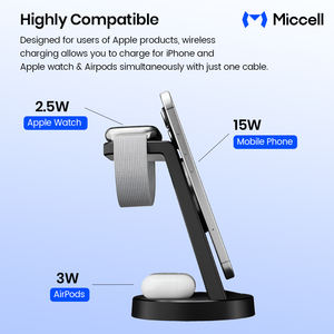 Soporte de <span class=keywords><strong>cargador</strong></span> inalámbrico magnético para teléfono 3 en 1 Estación de carga inalámbrica para teléfono Base de carga inalámbrica con <span class=keywords><strong>Airpods</strong></span> LED - Product Image 6