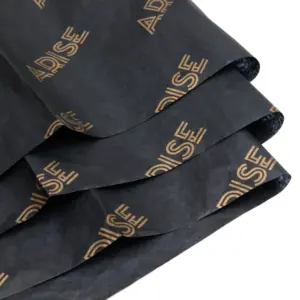 17g 50x70cm recycled black wrapping tissue paper roll with gold brand logo printed for clothes shoes handbag gift wrap package