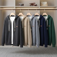 Cardigan zippé à capuche en maille côtelée pour homme, épais et chaud, coupe ample, idéal automne-hiver