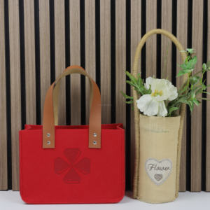 Rolking&Ulike BH-105 Custom Logo Size Reusable <b>Promotional</b> Unisex Chinese Red PET Felt Tote <b>Bags</b> Eco Friendly Shopping PU Handle - Product Image 4