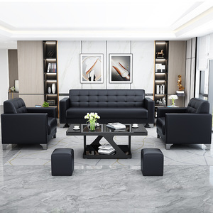 Sofá Seccional de Cuero Moderno y Simple para Oficina, de Negocios y Ocio, con Patas de Acero Inoxidable, Relleno de Esponja, Conjunto de Hierro para Área de Recepción - Product Image 1