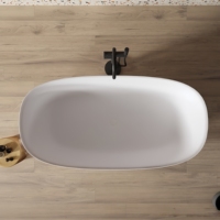 Baignoire autoportante ovale moderne en pierre artificielle blanc mat, drain central, pour intérieur, écologique, durable, facile à nettoyer, garantie 5 ans
