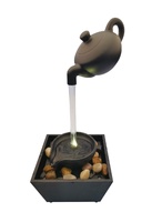 Fontaine cascade flottante en résine pour théière, motif végétal, design moderne, avec lumière LED, pour table carrée, maison et bureau