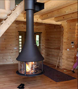 Cheminée suspendue de style moderne <span class=keywords><strong>Poêle</strong></span> à <span class=keywords><strong>bois</strong></span> au plafond avec installation autoportante Salon en acier au carbone - Product Image 1