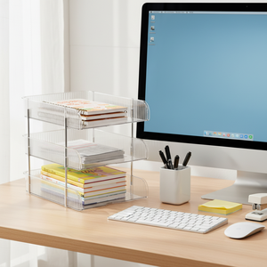 Трехслойный пластиковый контейнер для хранения: органайзер для дома и офиса, настольный, для файлов и мелочей, большой емкости, штабелируемый - Product Image 6