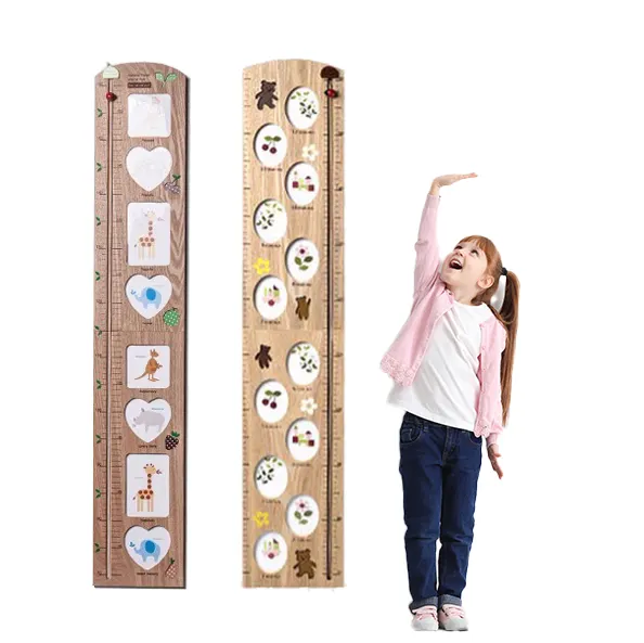 Baby height chart Folding wooden ruler growth chart with photo frames for measurement wall decor