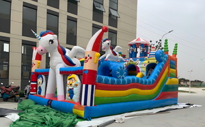Casa de Brinco Inflable con Forma de Unicornio y Torres de Payaso, Material de PVC, para Jardín, Playa, Patio Trasero, Diversión al Aire Libre - Product Image 3